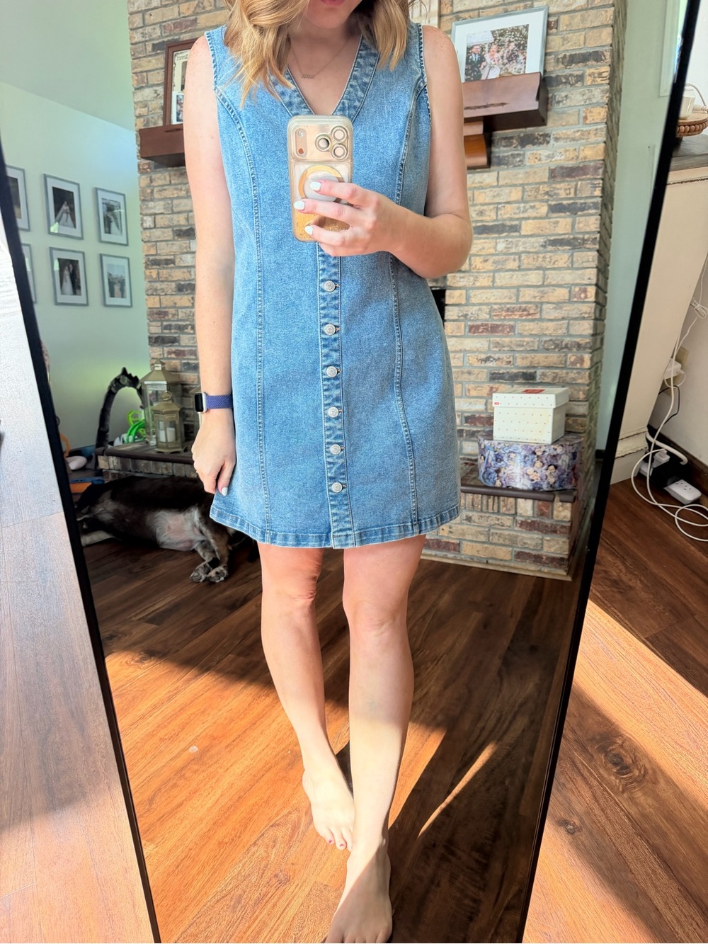 Frye Light Blue Denim Button-Front Mini Dress